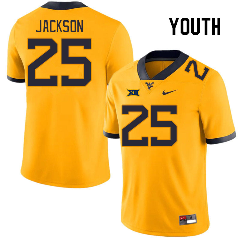 Youth #25 Jordan Jackson West Virginia Mountaineers College Football Jerseys Stitched Sale-Gold